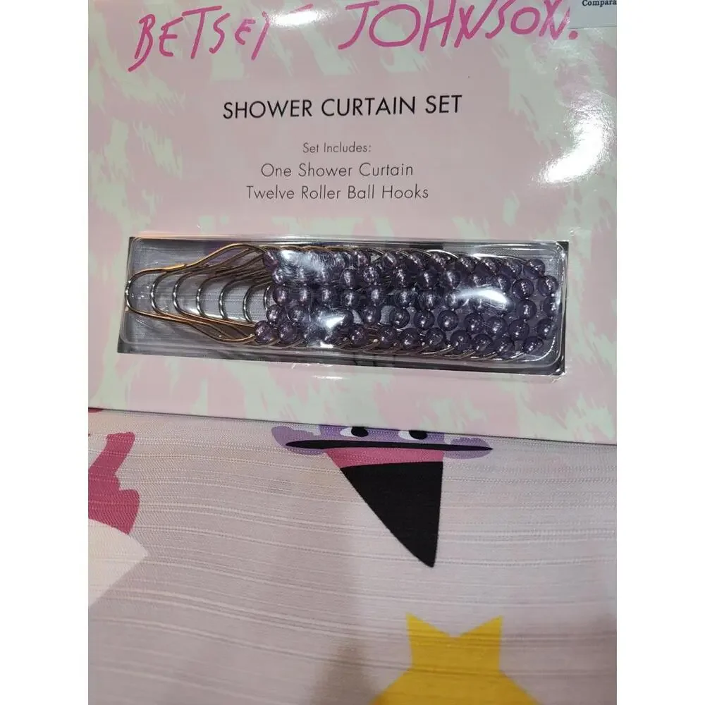Betsey Johnson Halloween Shower Curtain 12 Hook Set Dogs Pumpkin 72”x 72” NEW